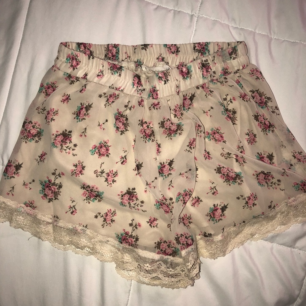 Lush Floral Cream Chiffon Shorts